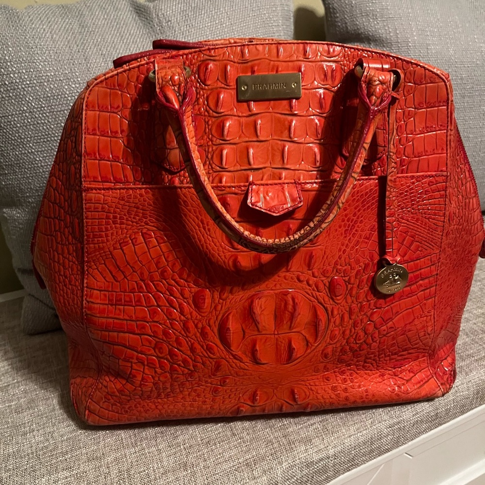 Large orange/tangerine color Brahmin Bag
